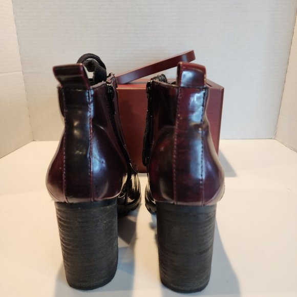 Steve Madden Size 7.5 Andie Lace Up Combat Heeled Ankle Boots Booties Burgundy - Picture 3 of 6